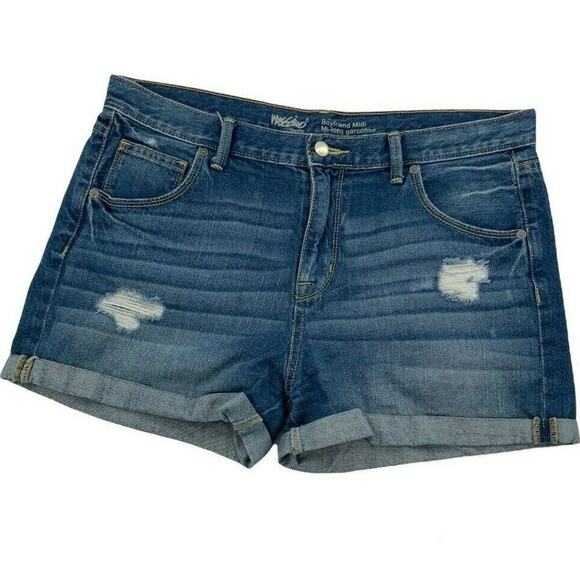 Mossimo Short Womens Sz 12/31 Boyfriend Midi Cuffed Hem Distressed Pockets Denim - Picture 3 of 6